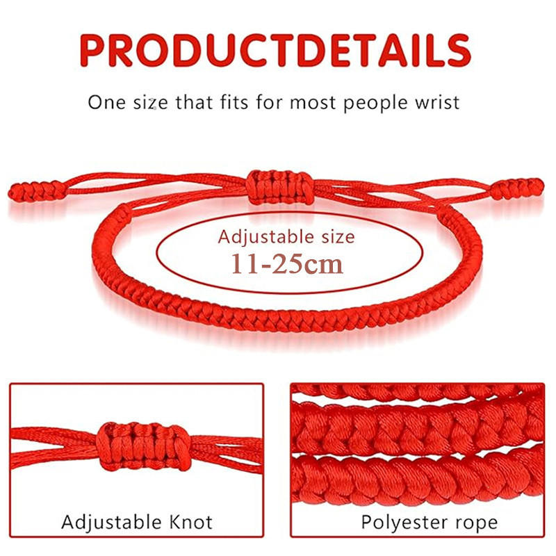 Lucky Red Thread Bracelet - Tibetan Buddhist Adjustable Handwoven Red ...