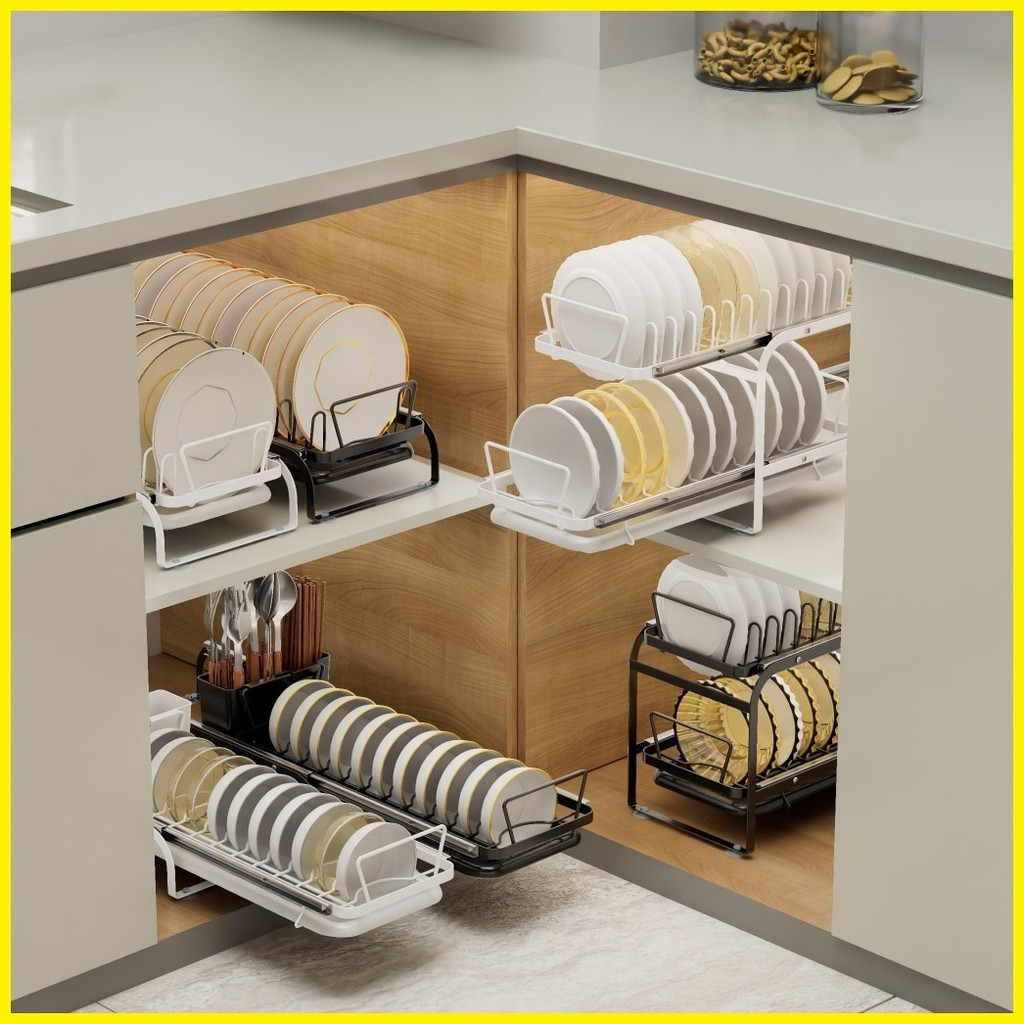 ☪ ↔ SJ Pullout Dish Drainer Black Plate Organizer Kitchen Cabinet Pull ...