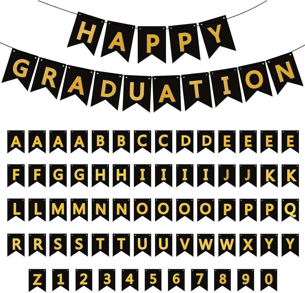 Happy DIY Banner Black Gold Swallow Tail Banner Birthday Graduation ...