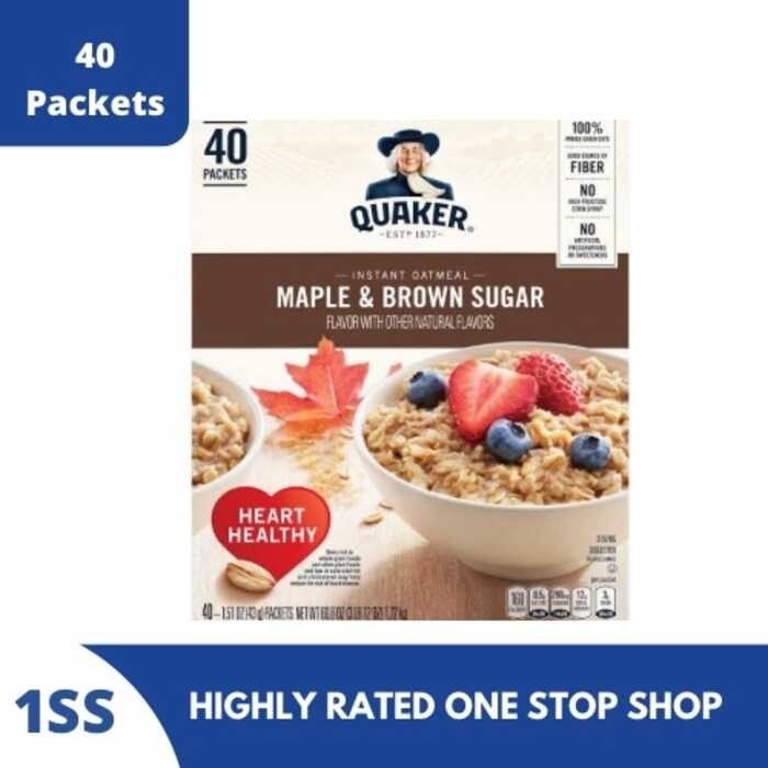 QUAKER INSTANT OATMEAL, MAPLE BROWN SUGAR FLAVOR, 40 Packets (Exp Aug 1 ...
