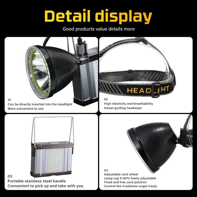 20000mAh Ultra Bright LED Headlamp Outdoor Split Headlight Mining Lamp ...