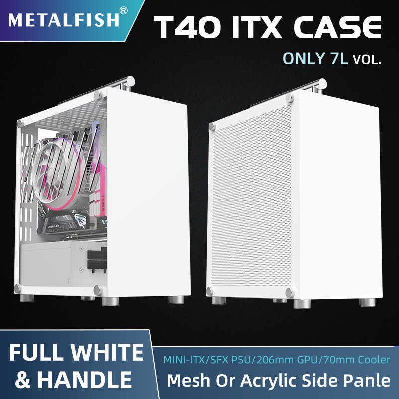 METALFISH T40 Mini ITX Case 7L Gaming Computer White Chassis Compact ...