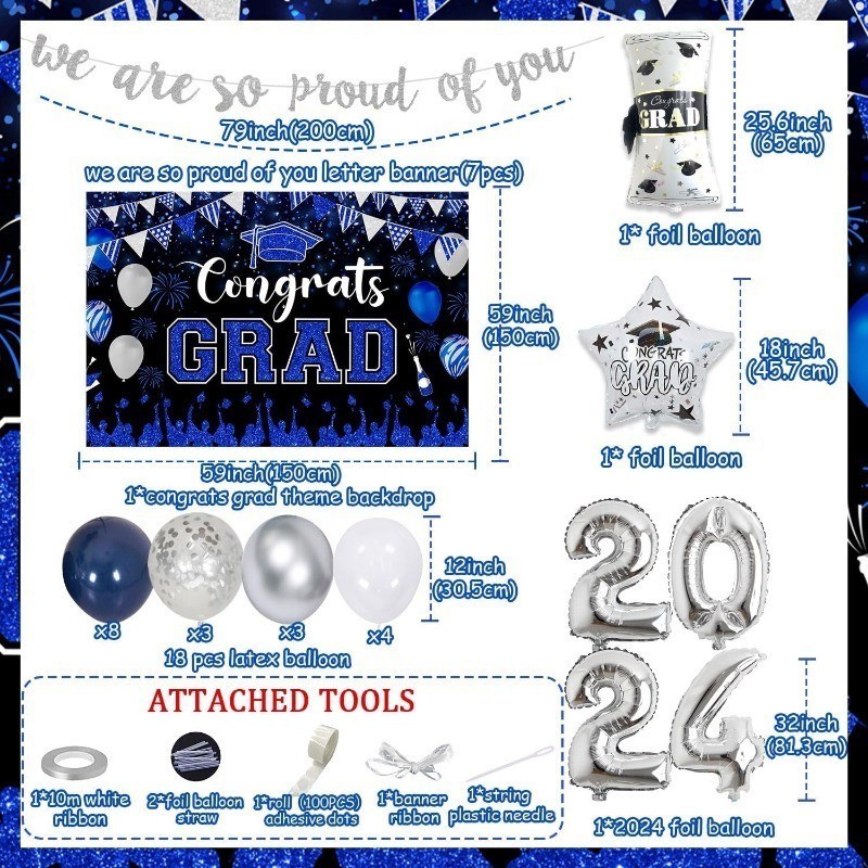 Jollyboom Navy Blue Silvery Congrats Grad Decorations 2024 - Congrats ...