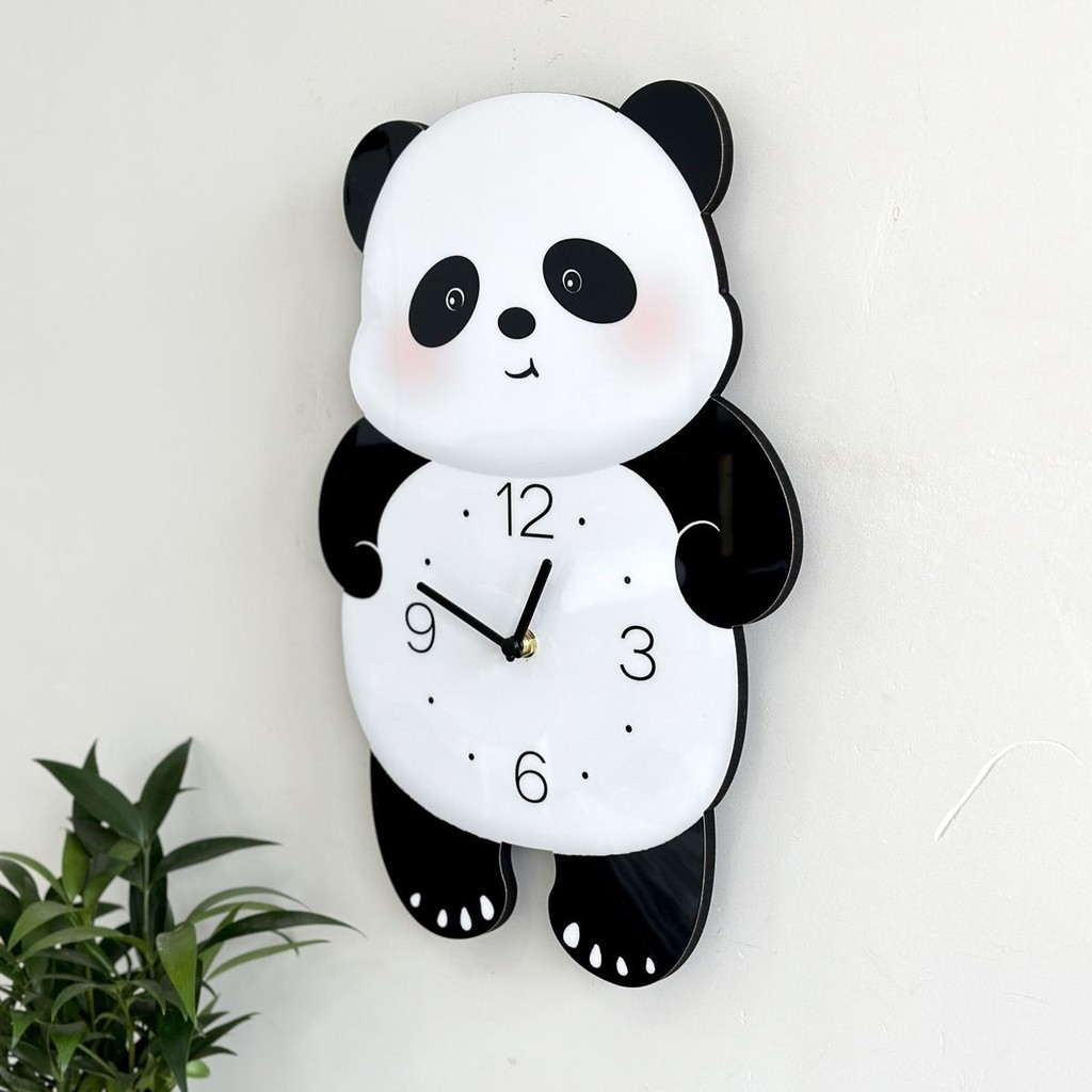 Cute Cartoon Panda Swing Creative Living Room Mute Wall Clock Children ...