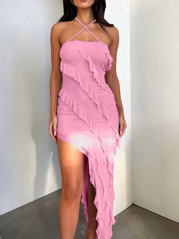 Nibber Elegant Ruched Maxi Dress Women Sexy Halter Lace-Up Backless ...
