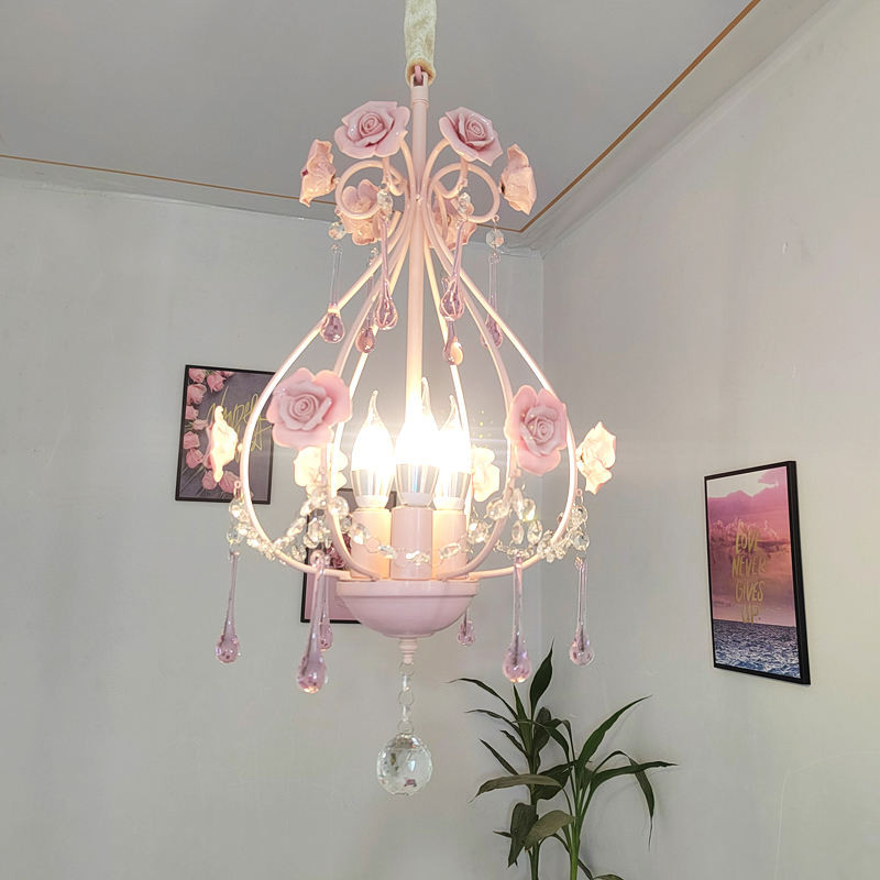 Korean Princess Room Chandelier European Pink Bedroom Decorative Lamp ...