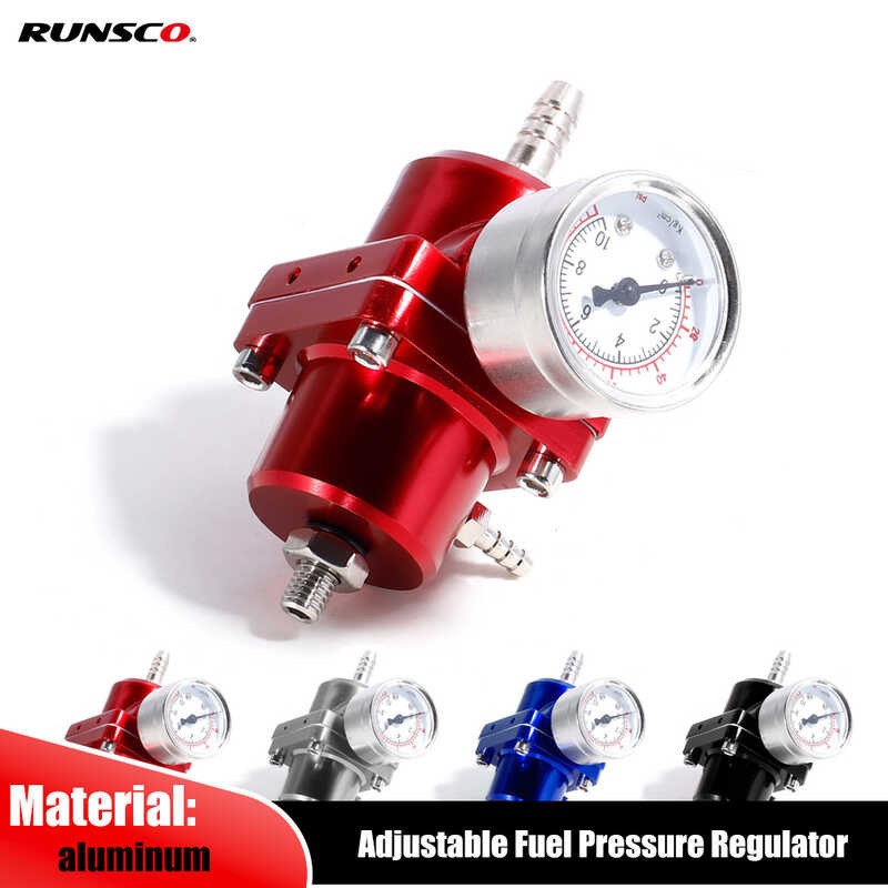Universal 0-140 PSI Adjustable Fuel Pressure Regulator With Gauge - Black Aluminum