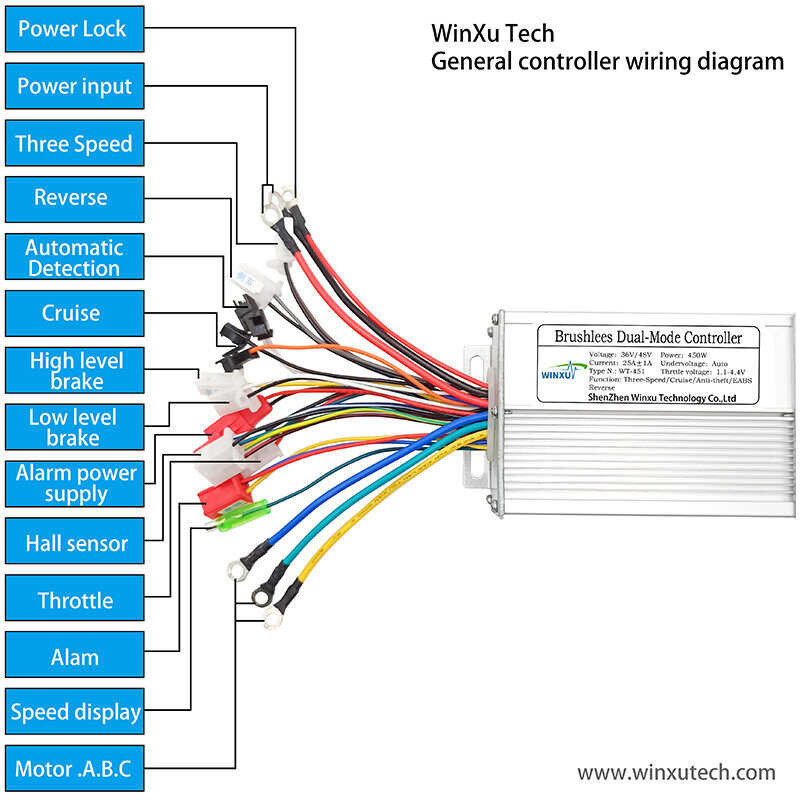 64v 48v 60v 450w 25a E Bike Brushlees Dual Mode Drive Speed Controller Para Sa E Bike Elec 9868