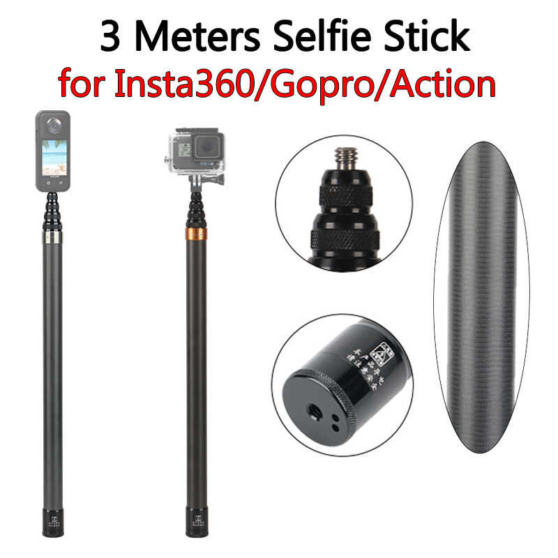 Funnyfox 1.2m/3.9ft Carbon Fiber Extended Invisible Selfie Stick For