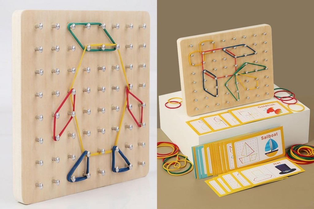 Lingoer| Children Geoboard Game Geoboard Game with Pattern Cards Wooden ...