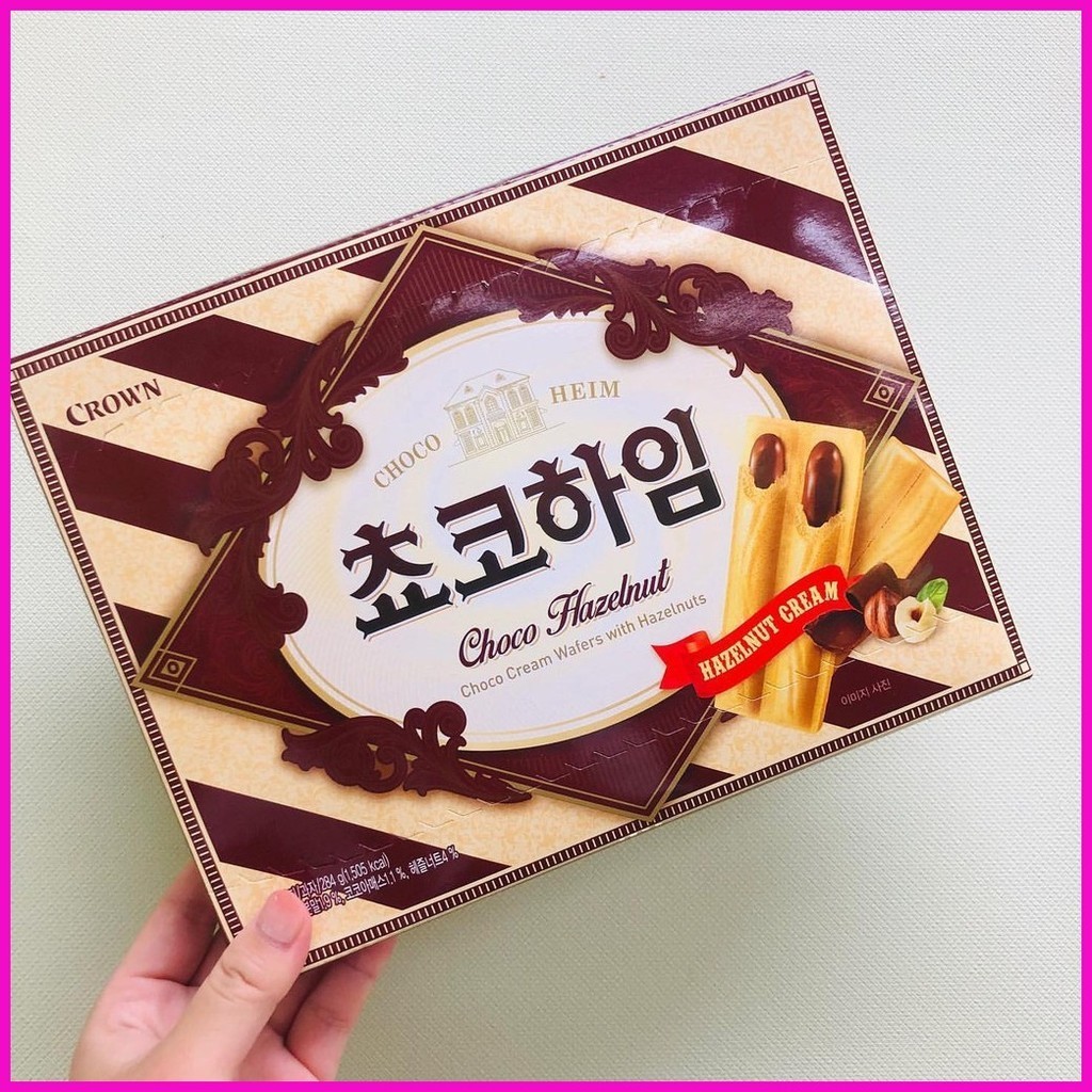 Crown Korean Choco Hazelnut Choco Heim Cream Wafers 284g | Shopee ...