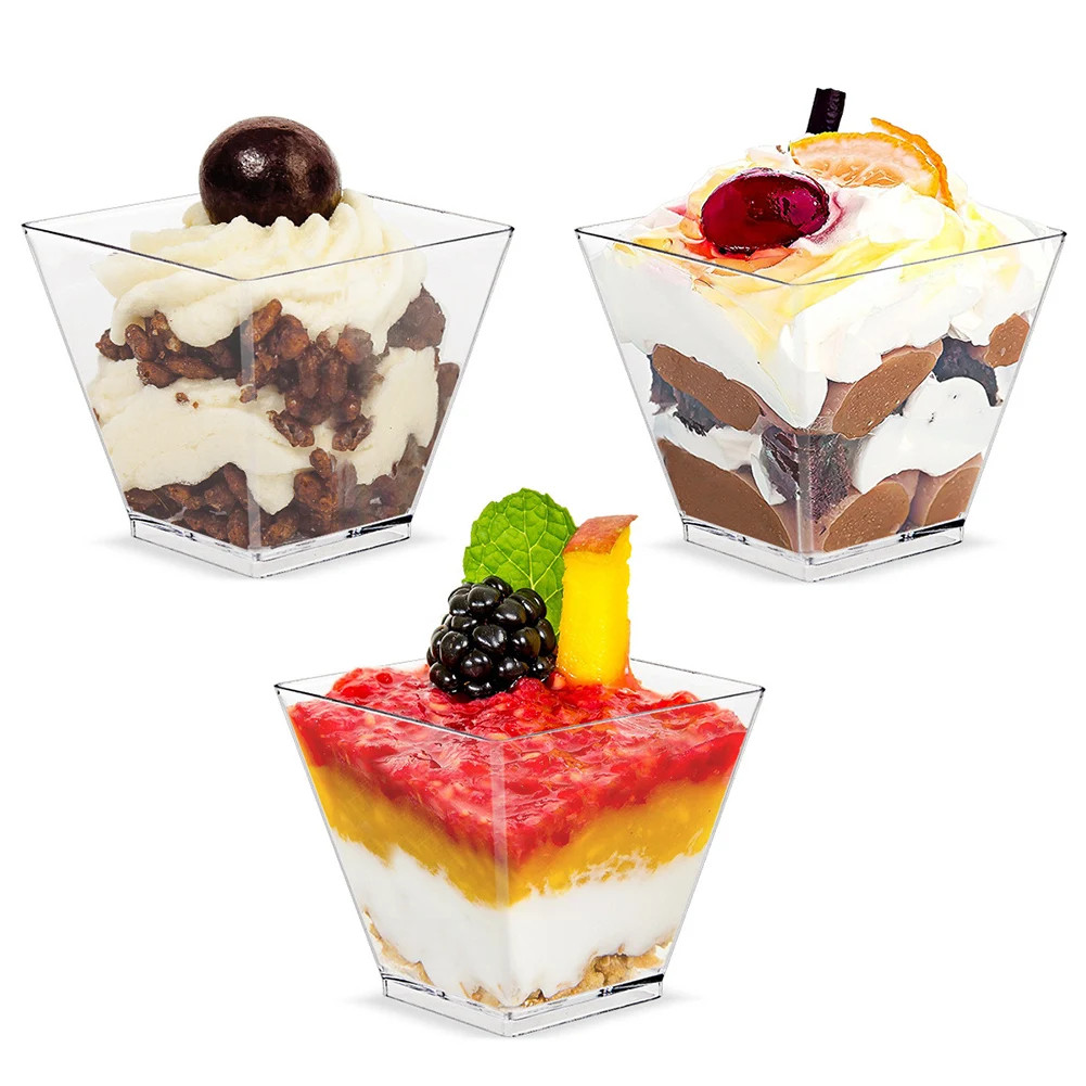 Round Square Mini Dessert Cup Clear Mousse Cups Shot Glass Disposable ...