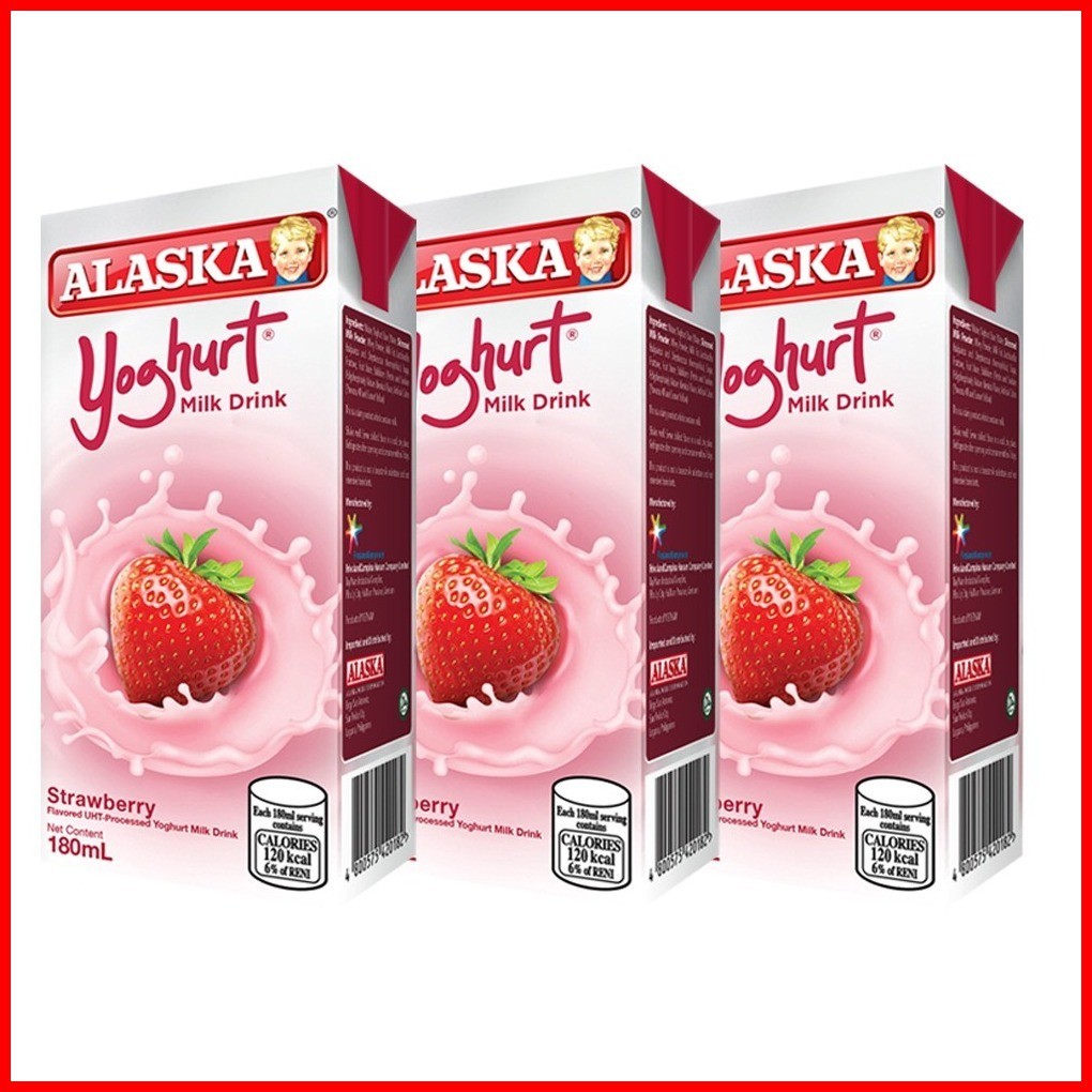 ⭐ Alaska Yoghurt Drink Strawberry 180ml Set of 3 Shopee Philippines