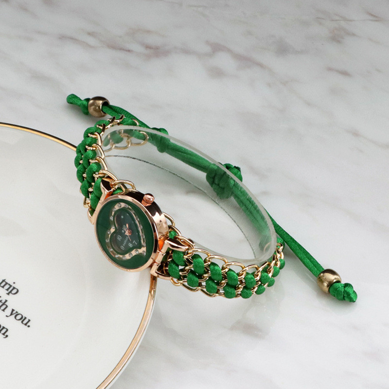 Women Watches Rhinestone Braided Rope Band Bracelet Quartz Analog Heart ...