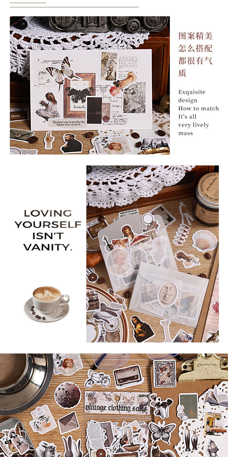 Journamm 50 Pcs/pack Vintage Memories Stickers DIY Scrapbooking ...