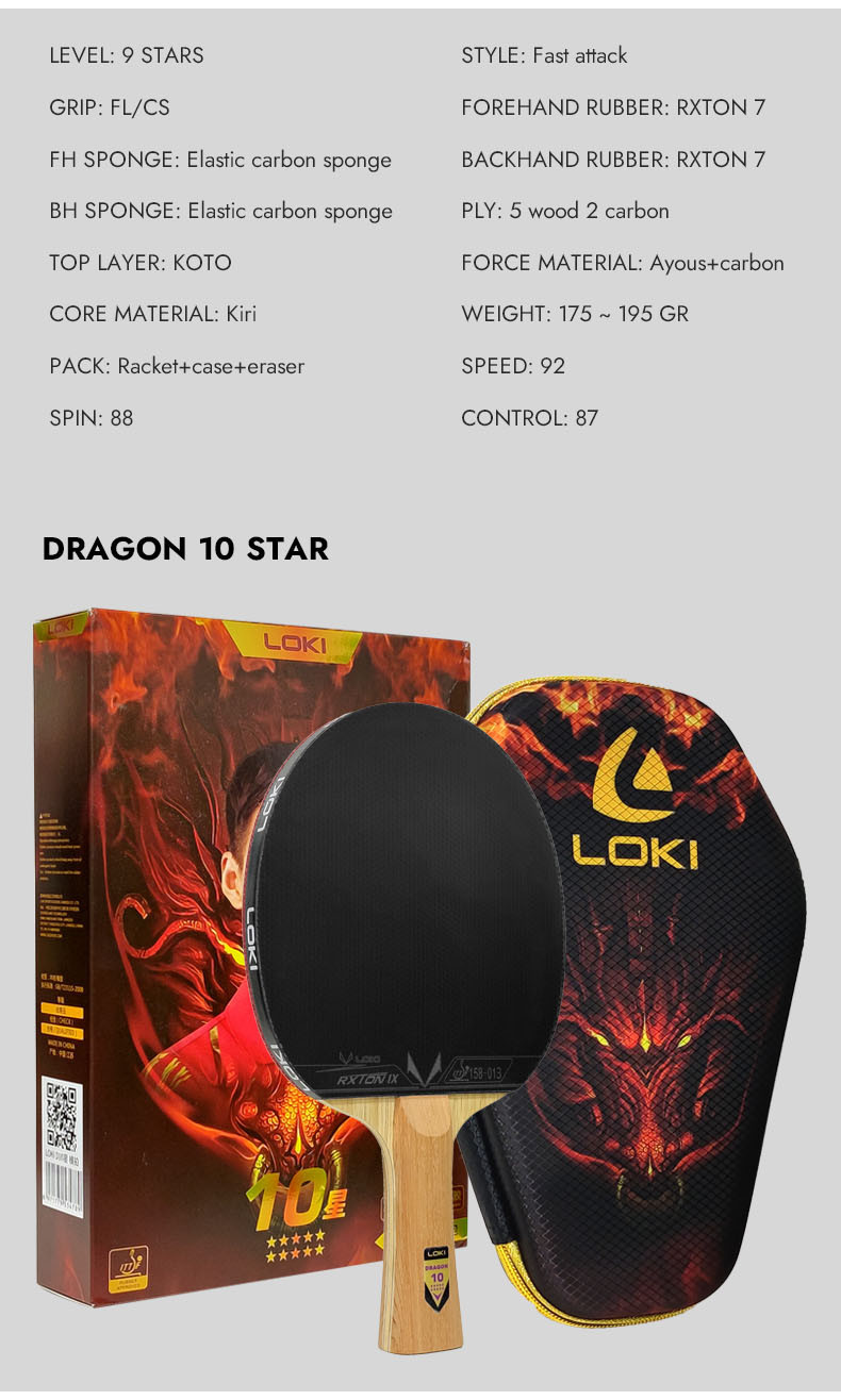 Original LOKI DRAGON Series 6/7/8/9/10 Stars Table Tennis Racket ...