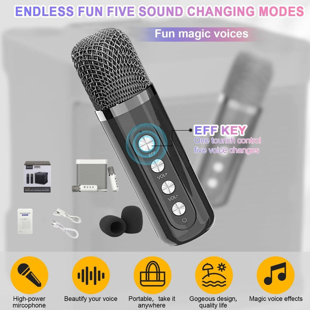 Bluetooth Speaker with Mic Wireless Bluetooth Dual Microphone Karaoke ...