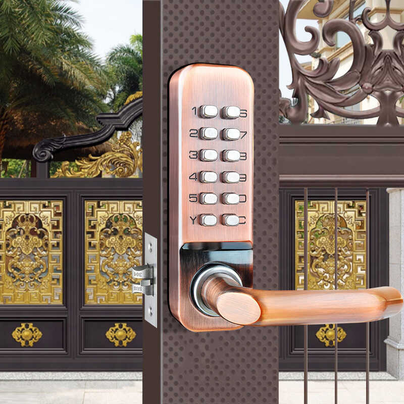 Password wrought iron gate, fence, wooden lock, access password, door ...