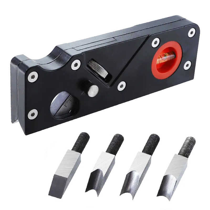 Chamfer Planer – Woodworking Edge Corner Hand Plane, Red, With 7 Interchangeable Cutter Heads & Bubble Levels