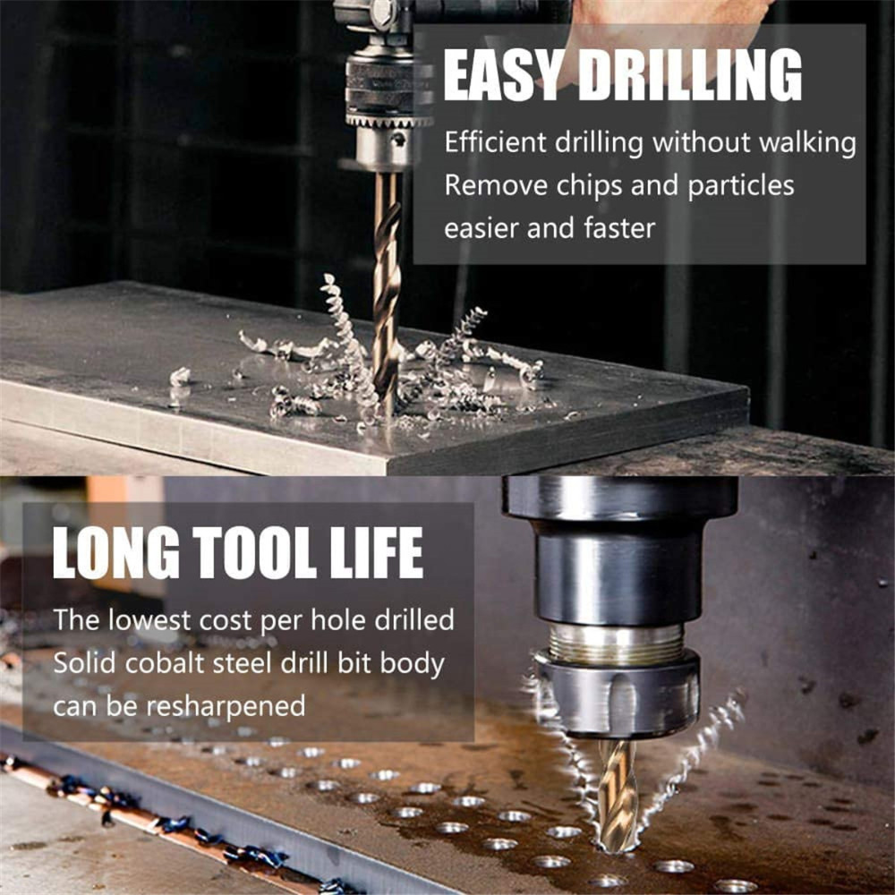 19pcs Twist Drill Bits M35 Cobalt Drill Bit Set HSS-Co Jobber Length ...