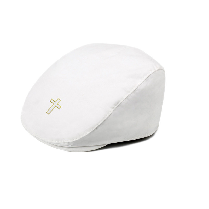 White Christening Hat for Baby Boy Girl Gentleman Beret Gold White ...