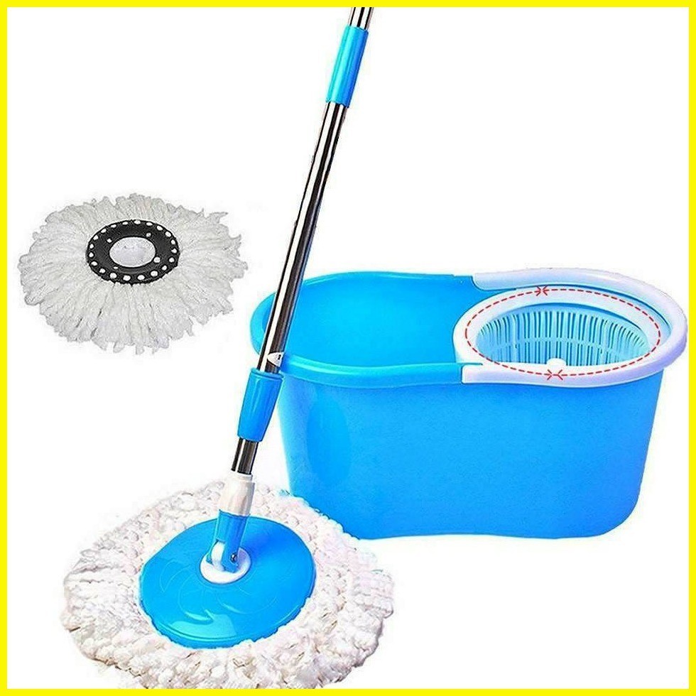 ∆ 360° Rotating Head Easy Magic Floor Mop Bucket 2 Head Microfiber ...