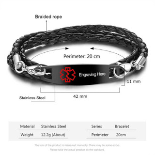 Personalized Stainless Steel Medical Alert ID Bracelets Men Black Rope ...