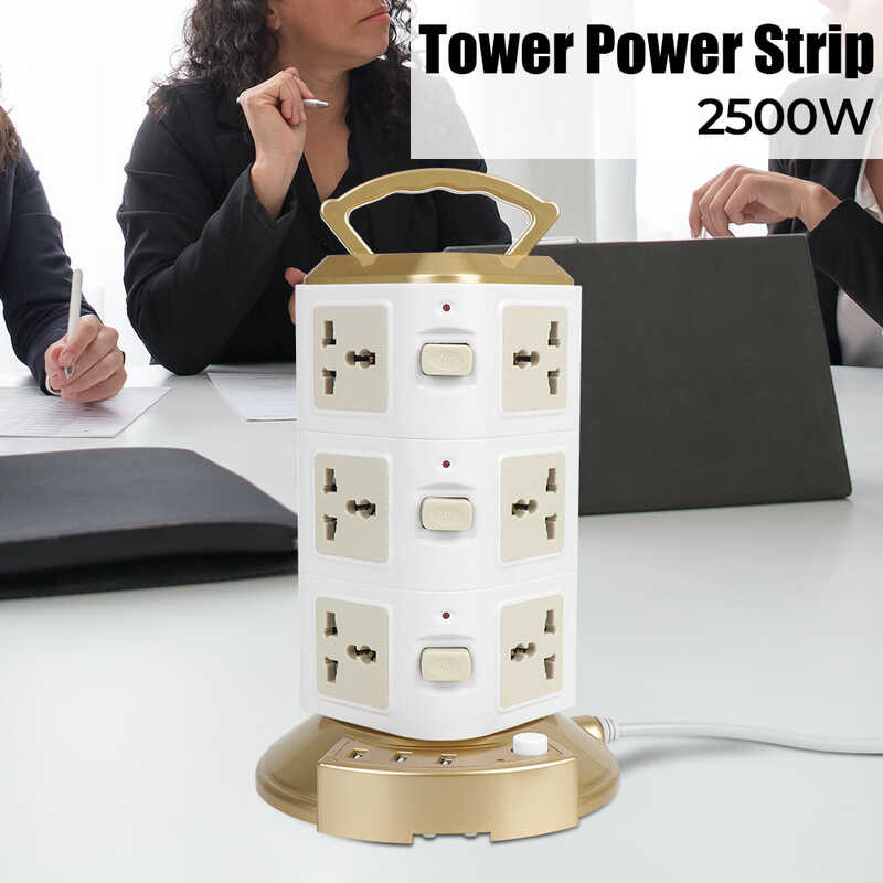 UK Vertical US AU Universal Socket 1.8M Cord Overload Protector Tower ...