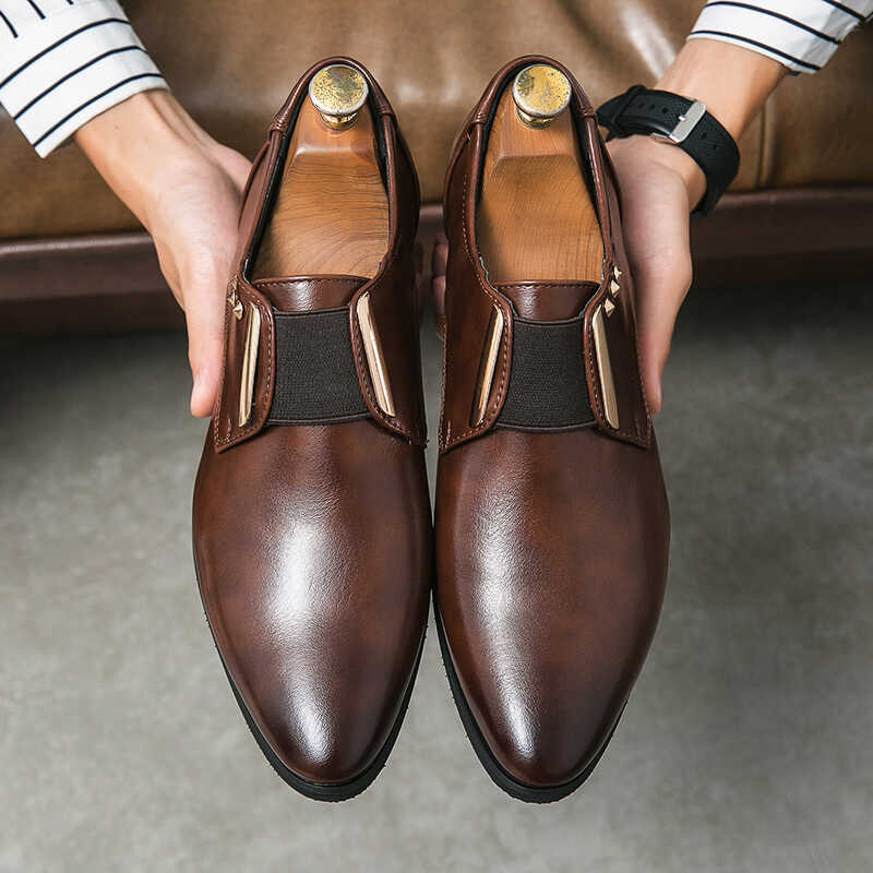 Lalaki Formal 2023 Mens SlipOn Leather Brown Black Elastic Band Men