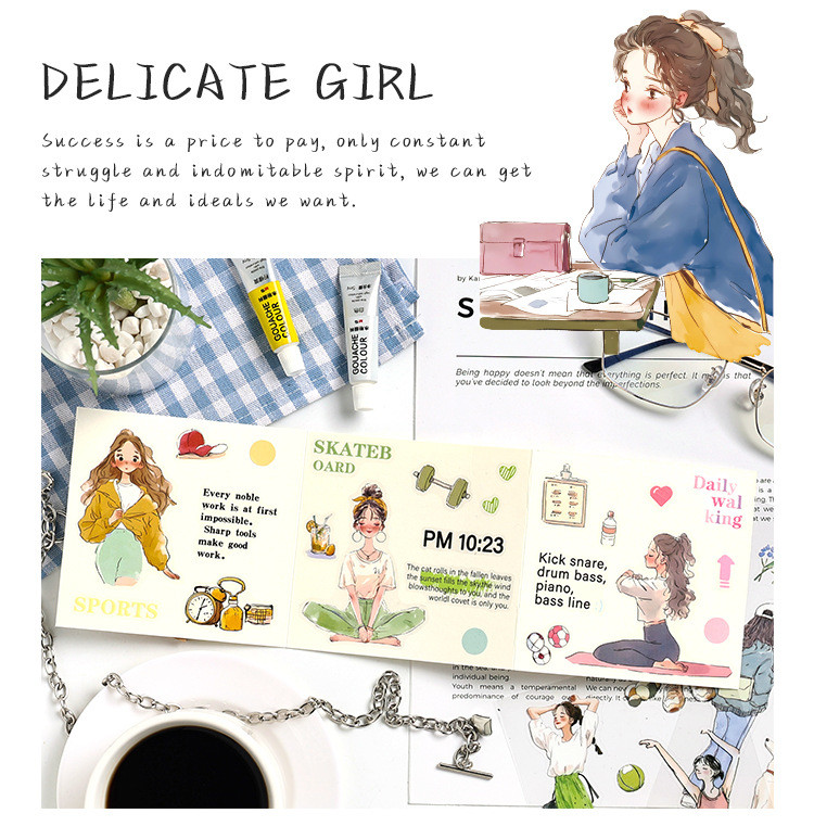 Journamm 20 Sheets Cute Girls Stickers PET Stickers Book Creativity ...