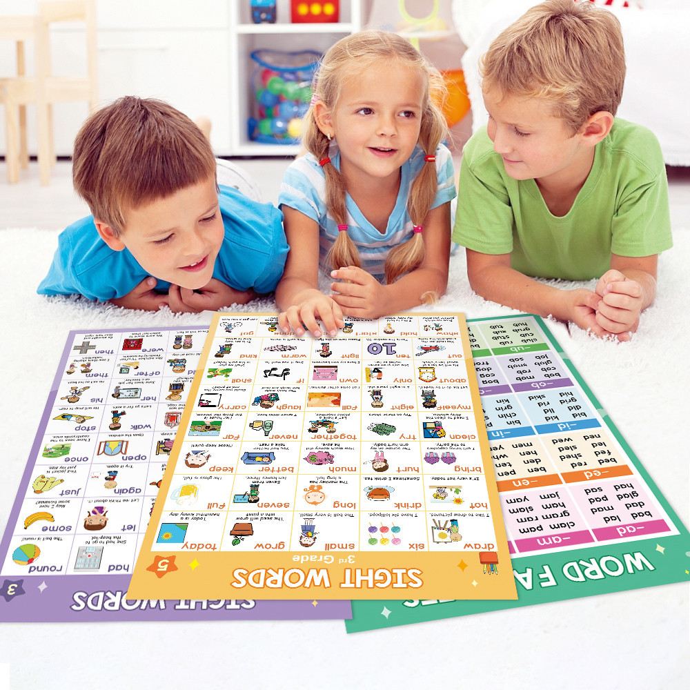 6 pcs Educational Posters Sight Words and Word Families A3 Posters ...