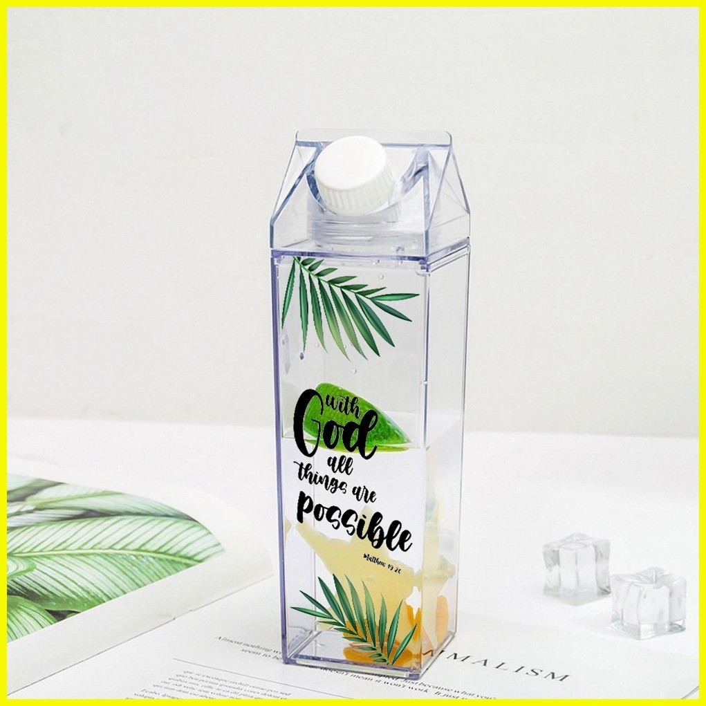 ஐ ﹊ ♂ Glina Shop 1000ml Transparent Acrylic Water Bottle Stylish Milk 