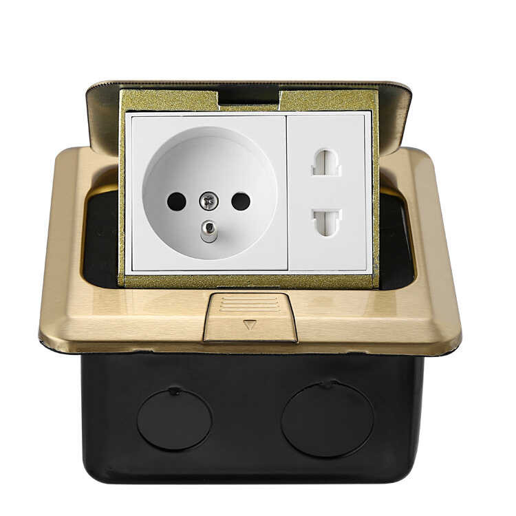 Gold stainless steel floor socket embedded in hidden information box ...