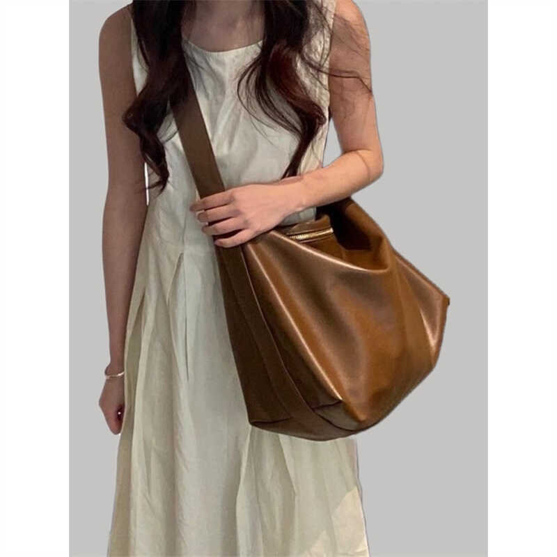 Sac à Bandoulière Canvas Pour Femme - Tote Bag Grand Format, Couleur Unie Et Texture Drapée, Idéal Quotidien Ou Voyage - 7