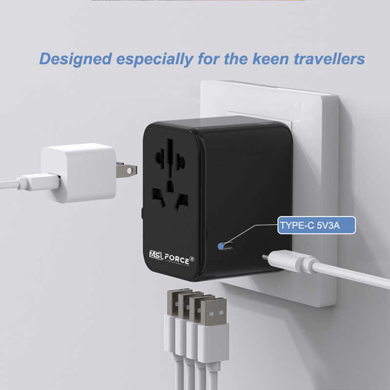 340 Universal International Travel Adapter 4-Usb Fast 2,4A 1-Usb C ...