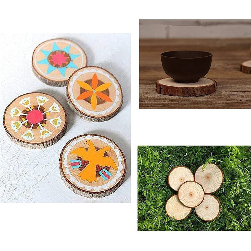 3PCS 10/12CM Natural Acacia Wood Coaster Rustic Round Coaster Set for ...