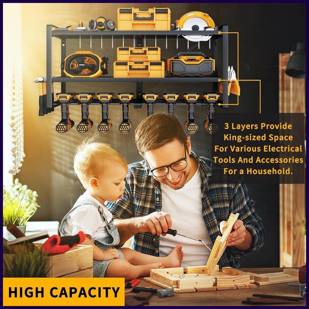 Power Tool Organizer Wall Mounted Garage Tool Driller Rack Heavy Duty ...