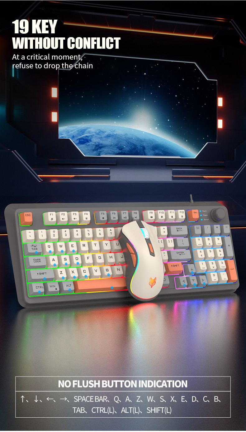 XUNFOX K82 Mechanical Keyboard Mouse Sets Wired Compact PC Keyboard ...