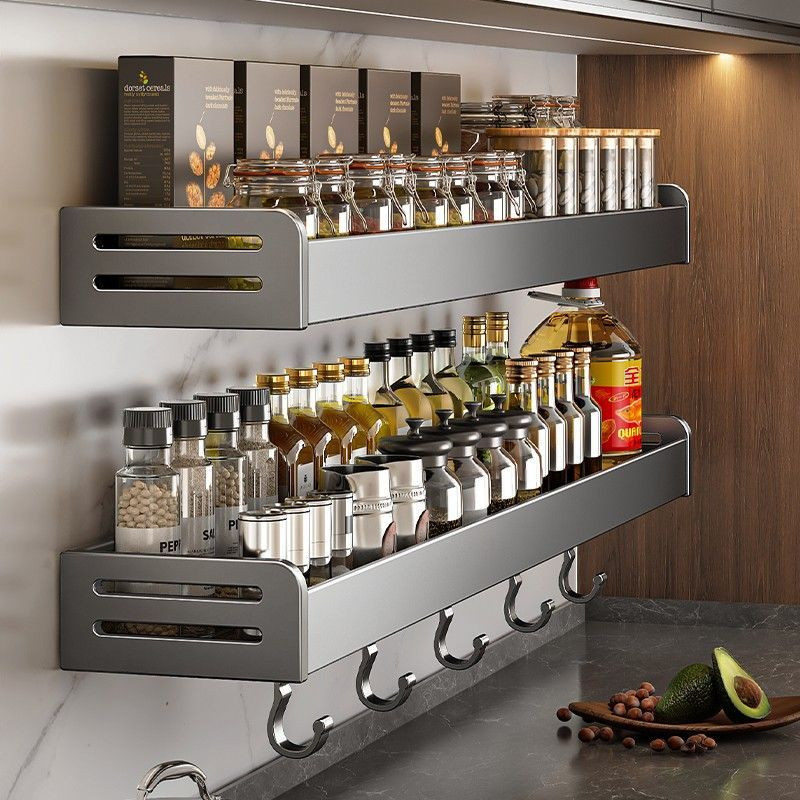 Kitchen Rack Without Punching Double-layer Spice Rack Wall-mounted ...