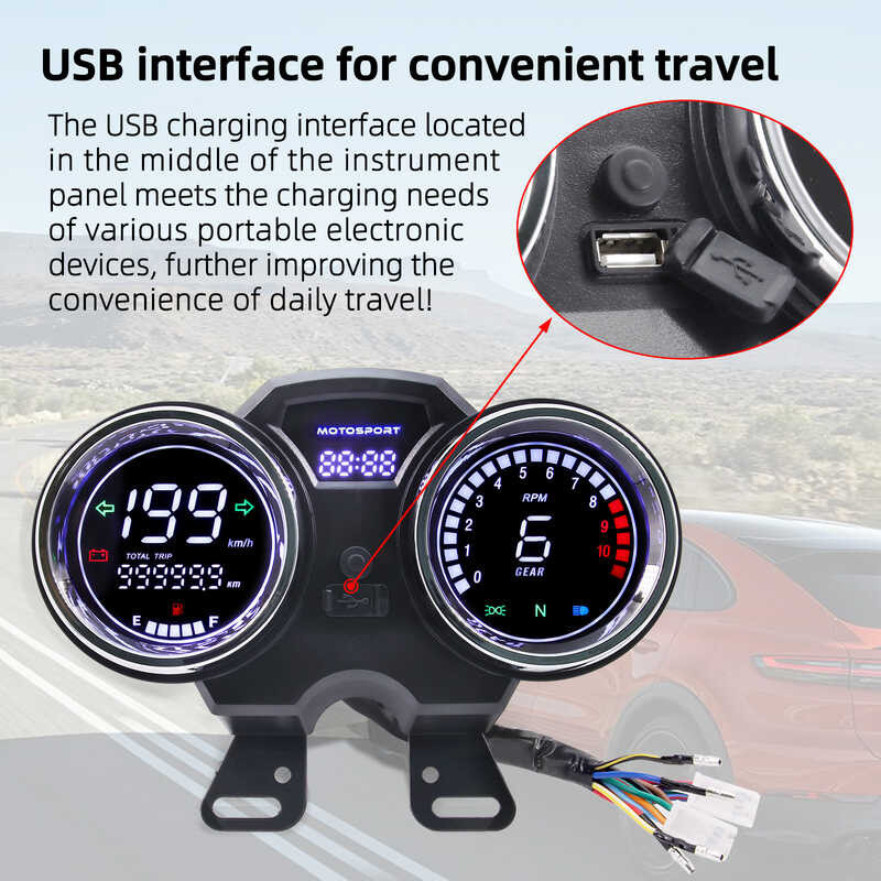 12V Speedometer Digital Odometer Gauge Gear Indicator Tachometer 125