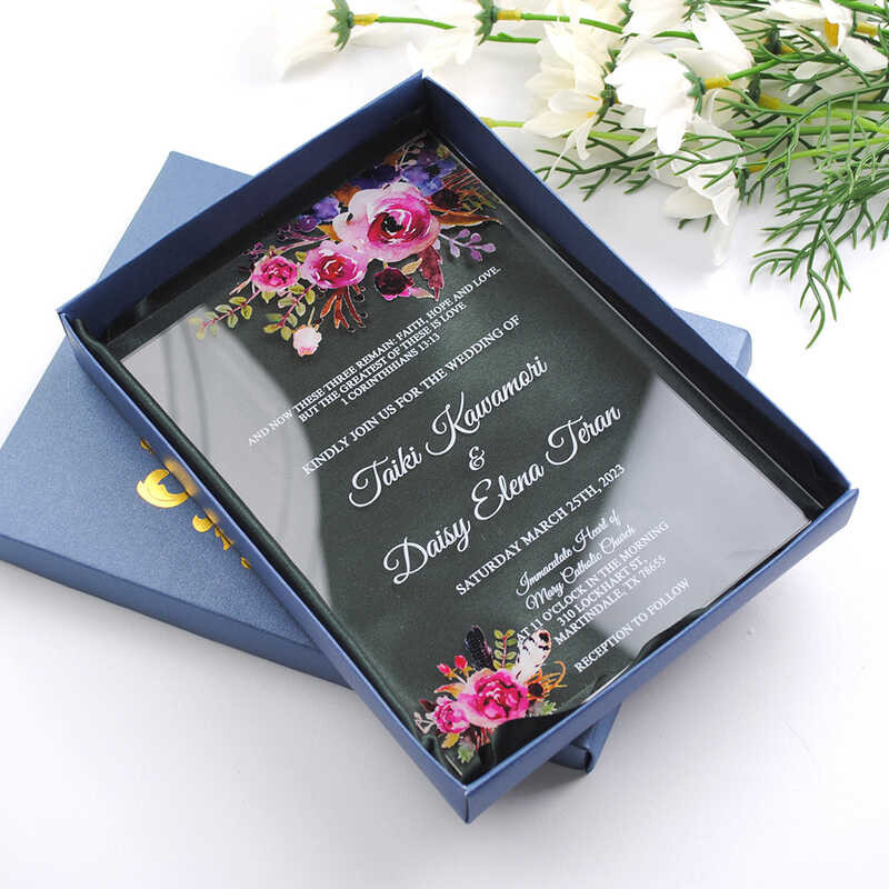 Custom Invitation 10Pcs For Weddings Acrylic Card Flora Design ...