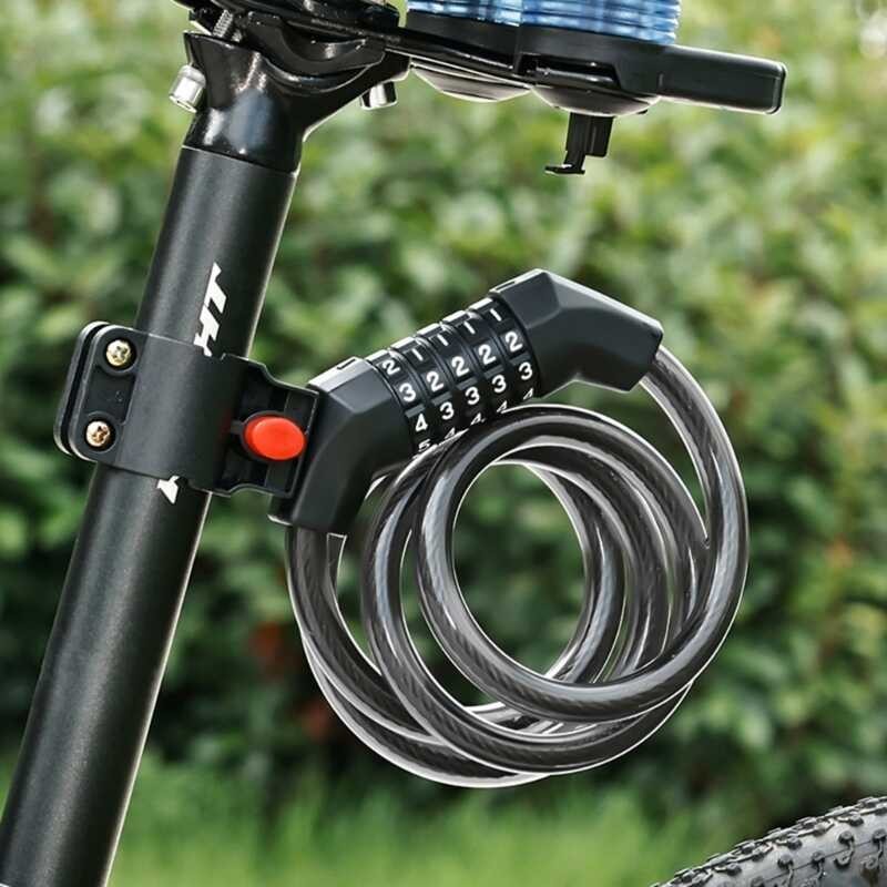 Cable 5Digit Combination Self Coiling Locks Waterproof Scooter Chain ...