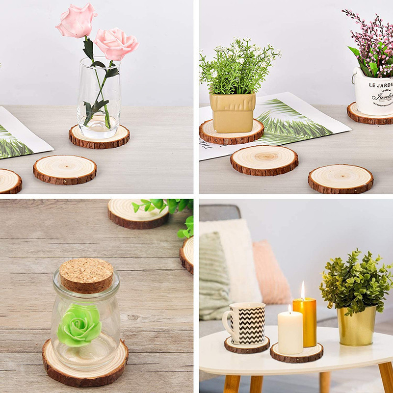 3PCS 10/12CM Natural Acacia Wood Coaster Rustic Round Coaster Set for ...