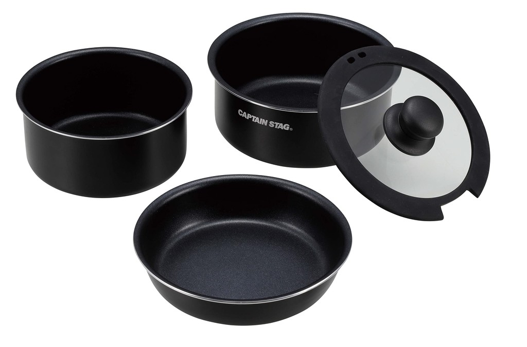 CAPTAIN STAG UH-4120 Compact Cooker Set Black Multi-Functional Cookware ...