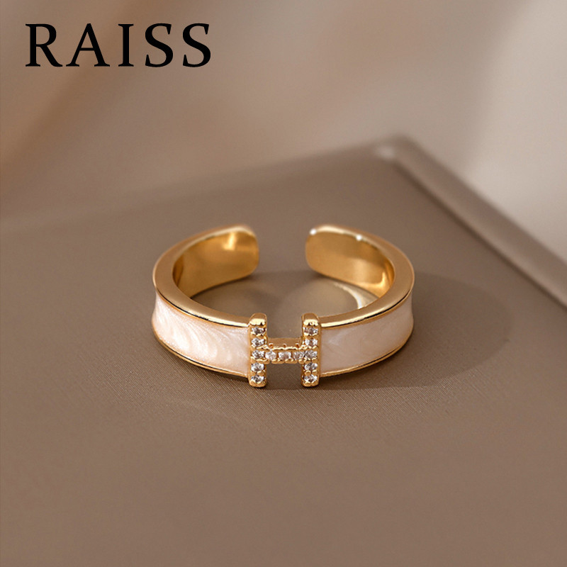 Exquisite Zircon Ring Women's Gold Plated Ring Korean Fashion Letter H ...