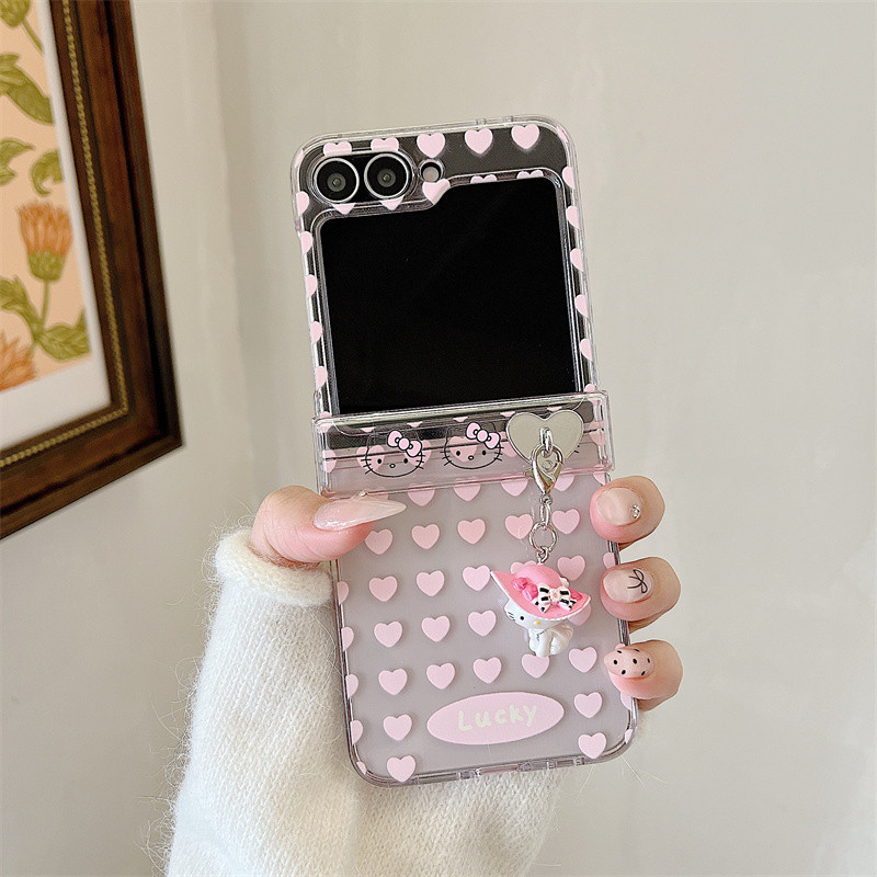 Pink Love Heart Pendant Phone Case For Samsung Z Flip 3 4 5 6 Flip6 ...