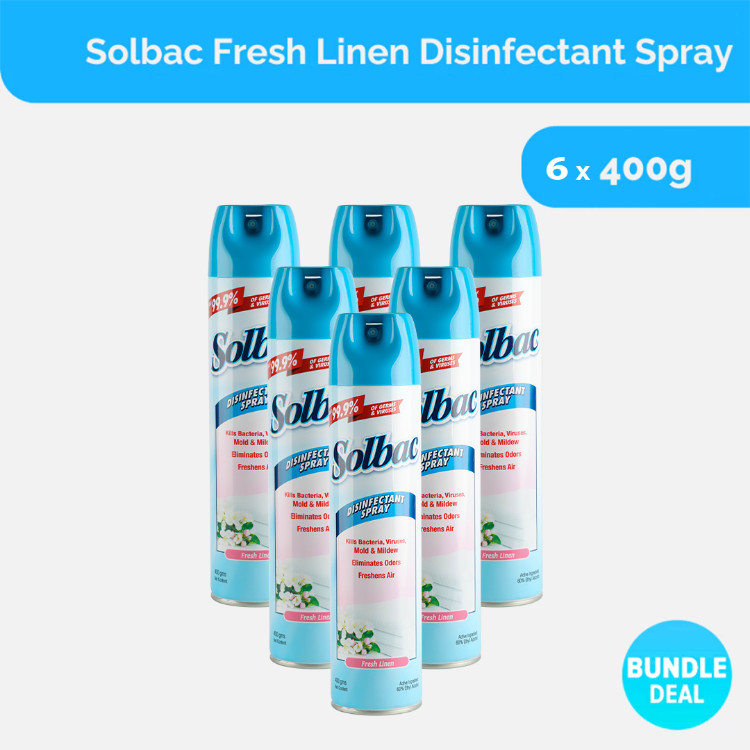 [6pcs] Solbac Disinfectant Spray Fresh Linen 400g | Shopee Philippines