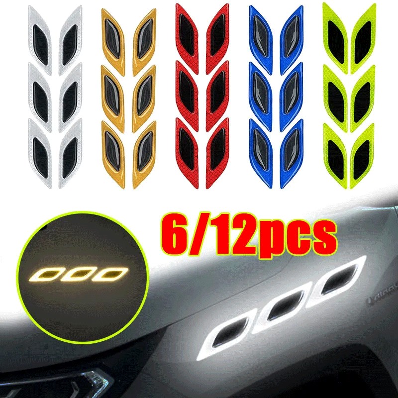 6/12pcs Car Reflective Carbon Fiber Sticker 3D Reflective Strips Night ...