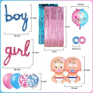 Gender Reveal Party Decorations Blue Pink Foil Curtain Balloon Set For