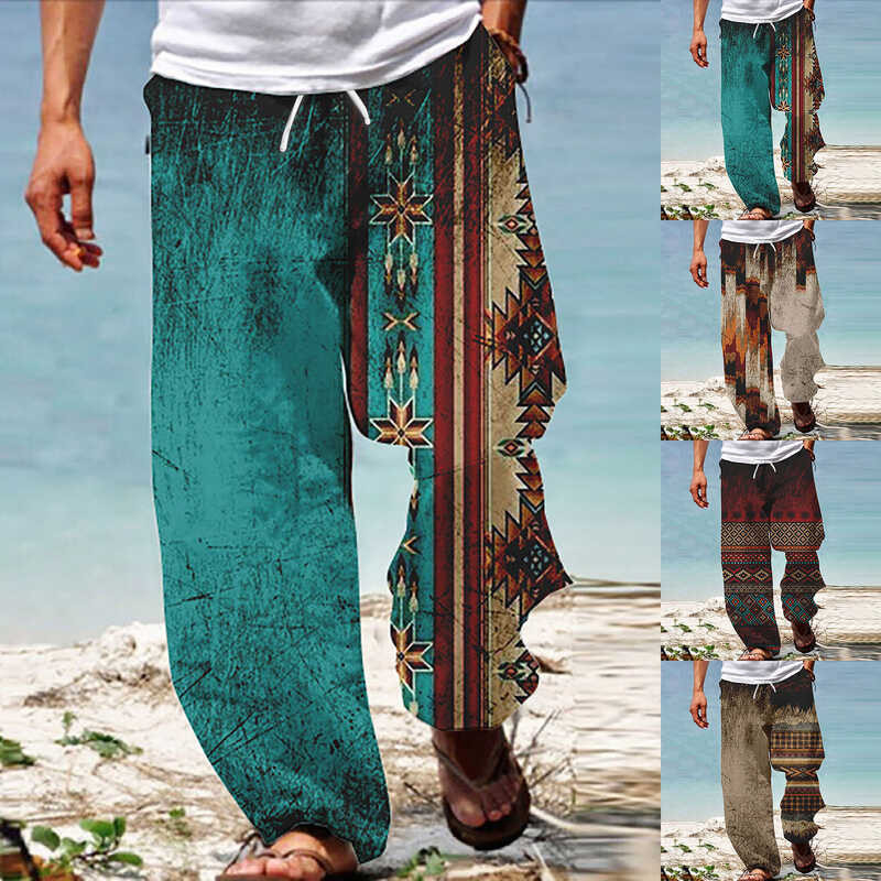 Men Pants Summer Beach Hippie Harem Pants Baggy Boho Yoga Hawaiianss ...